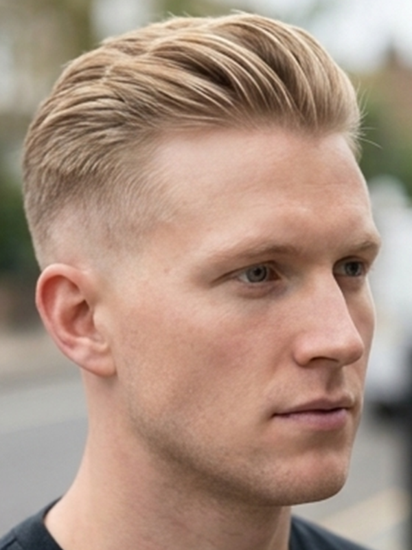 Middle part u mężczyzny o blond włosach