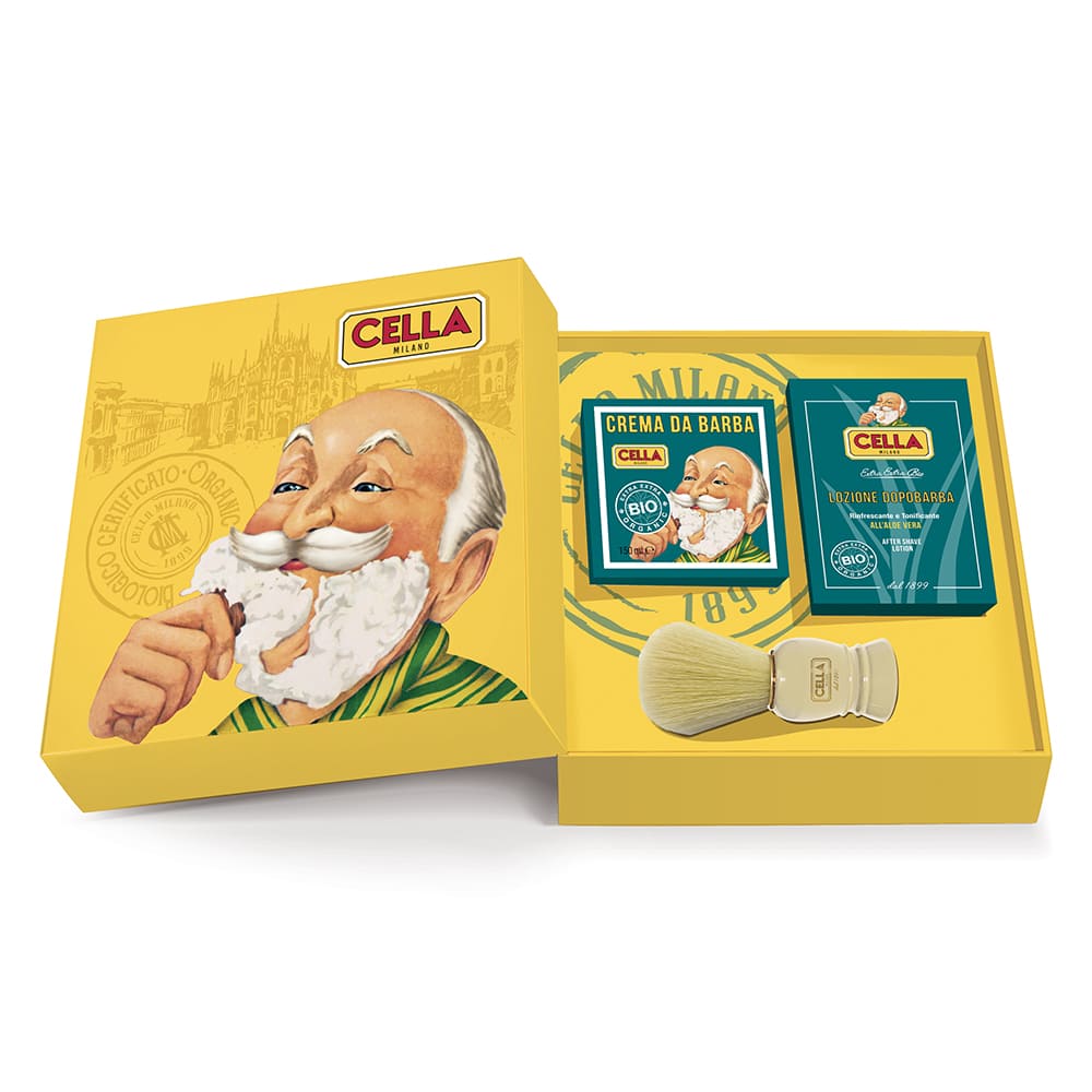 Cella Milano Organiczny zestaw do golenia – krem, woda po goleniu i pędzel